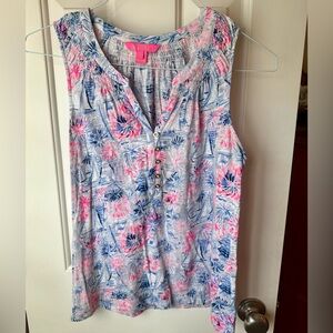 Lilly Pulitzer Pink and Blue Floral Essie Blouse